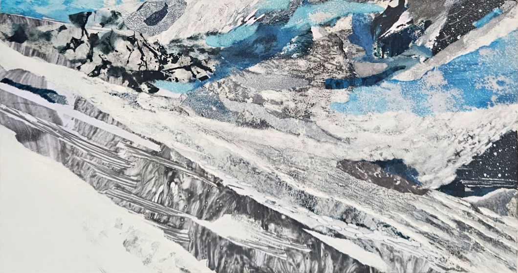 CARIBAÏ, Echappée XXIX, Encres, mine de plomb, gravure et acryliques sur papier marouflé sur bois, H 30 x L 50cm,  2024