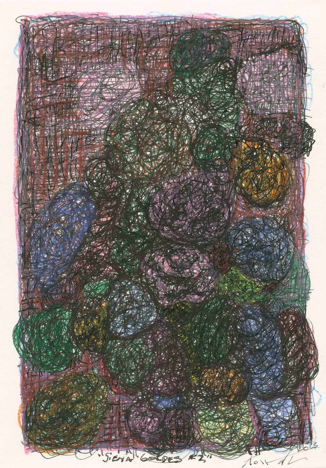 Jeff Kowatch, Siena to Gordes #2, Ink, color pencil, acrylic on paper, 21 x 15 cm, 2023